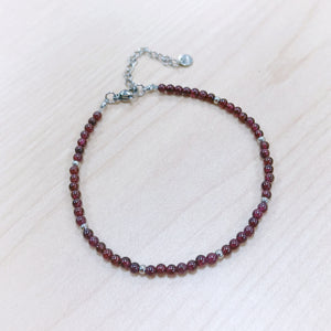 Garnet Anklet 4mm - Silver Stainless Steel