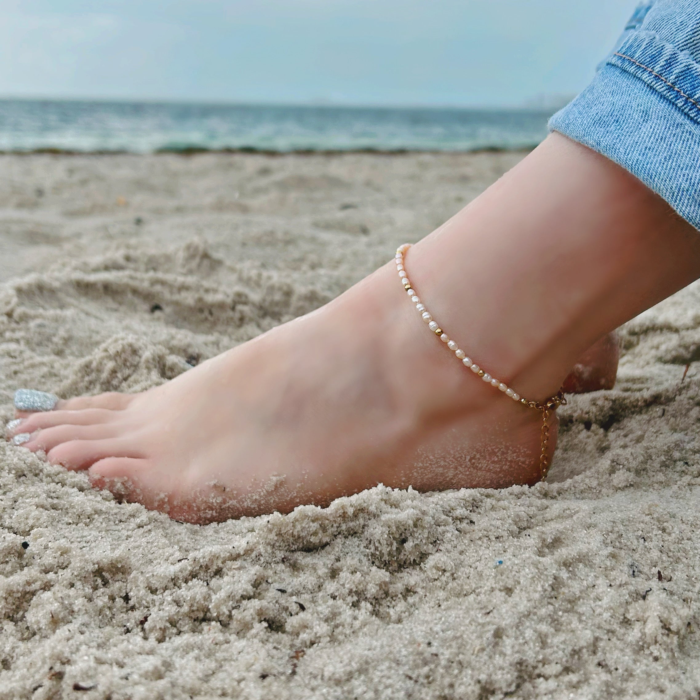 Freshwater Pearl Anklet 3mm - Gold Stainless Steel