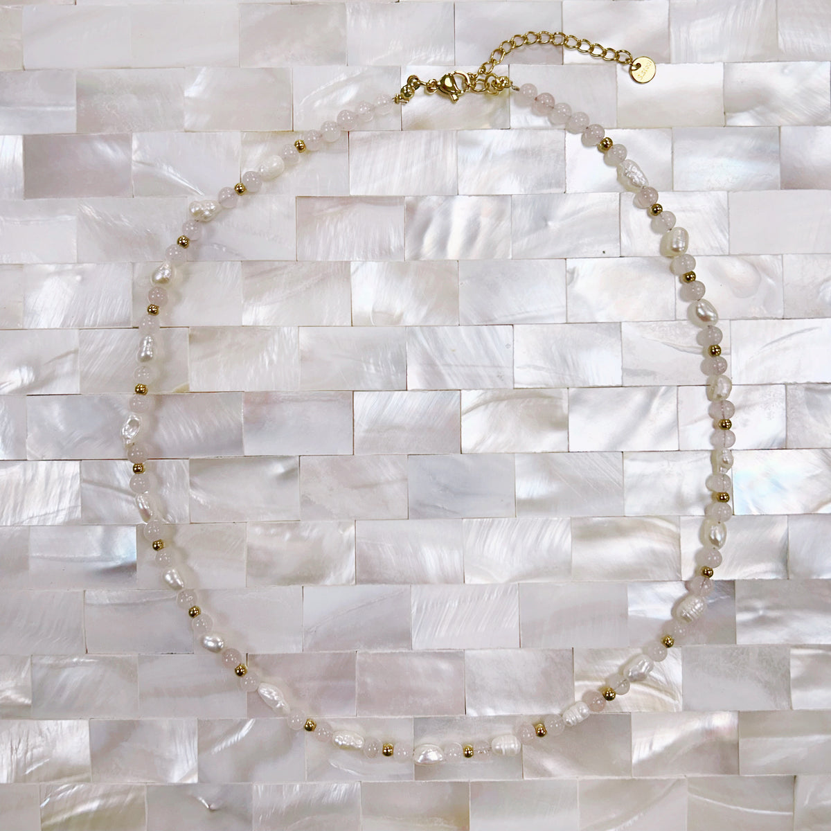 Rose Quartz and Freshwater Pearl Adjustable Beaded Necklace 4mm