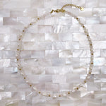 Load image into Gallery viewer, Rose Quartz and Freshwater Pearl Adjustable Beaded Necklace 4mm - Gold Stainless Steel
