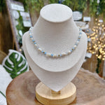 Load image into Gallery viewer, Blue Lace Agate and Freshwater Pearl Adjustable Beaded Necklace 4mm - Gold Stainless Steel
