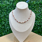 Load image into Gallery viewer, Rhodonite and Freshwater Pearl Adjustable Beaded Necklace 4mm - Gold Stainless Steel
