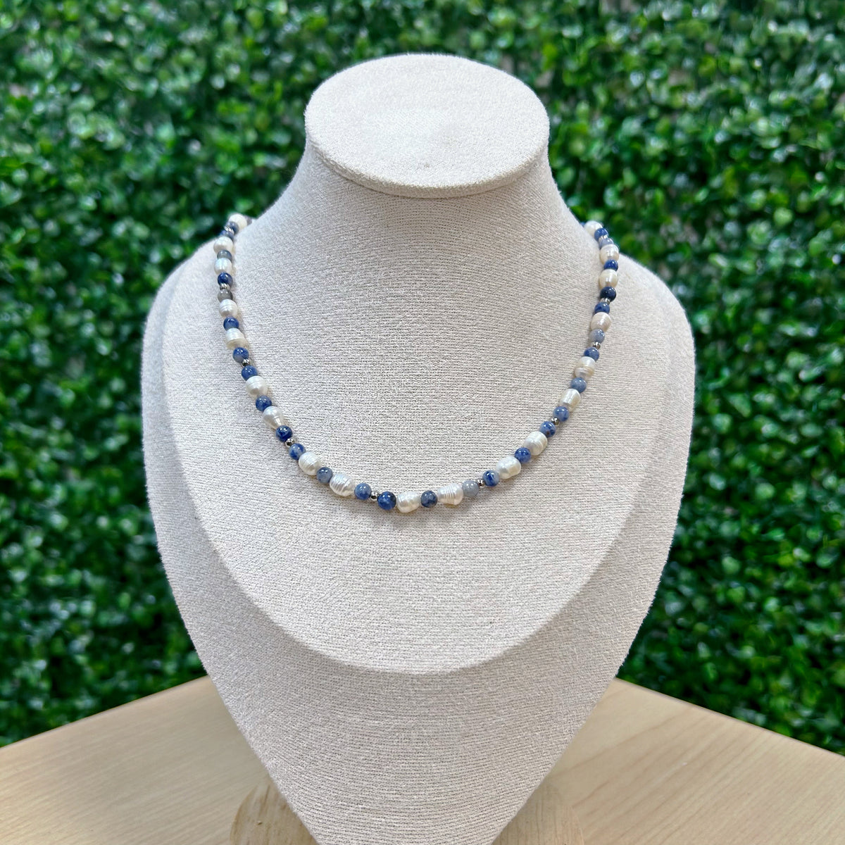 Sodalite and Freshwater Pearl Adjustable Beaded Necklace 4mm
