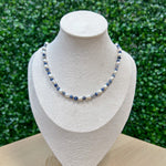 Load image into Gallery viewer, Sodalite and Freshwater Pearl Adjustable Beaded Necklace 4mm - Silver Stainless Steel
