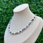 Load image into Gallery viewer, Sodalite and Freshwater Pearl Adjustable Beaded Necklace 4mm - Silver Stainless Steel
