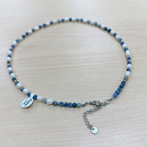 Sodalite and Freshwater Pearl Adjustable Beaded Necklace 4mm - Silver Stainless Steel