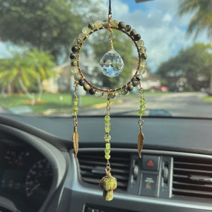 Prehnite, Peridot and Unakite Dream Catcher Style - Car Hanger