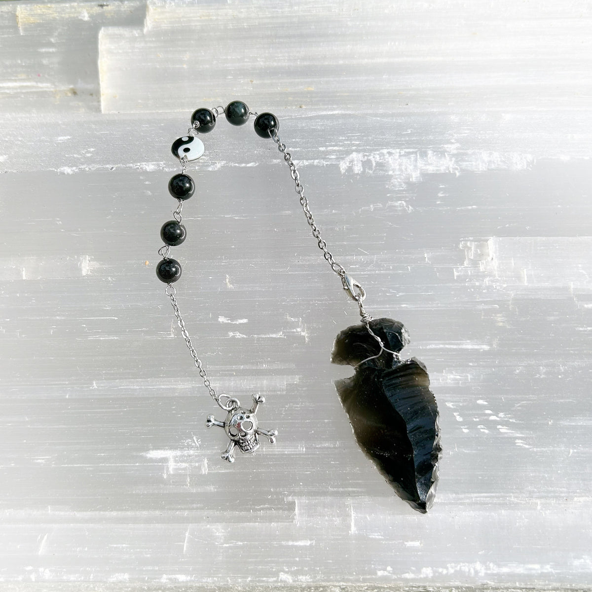 Obsidian Arrowhead Pendulum with Ying Yang