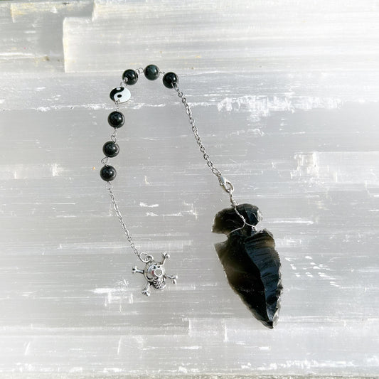 Obsidian Arrowhead Pendulum with Ying Yang