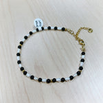 Load image into Gallery viewer, Freshwater Pearl and Onyx Anklet 4mm - Gold Stainless Steel
