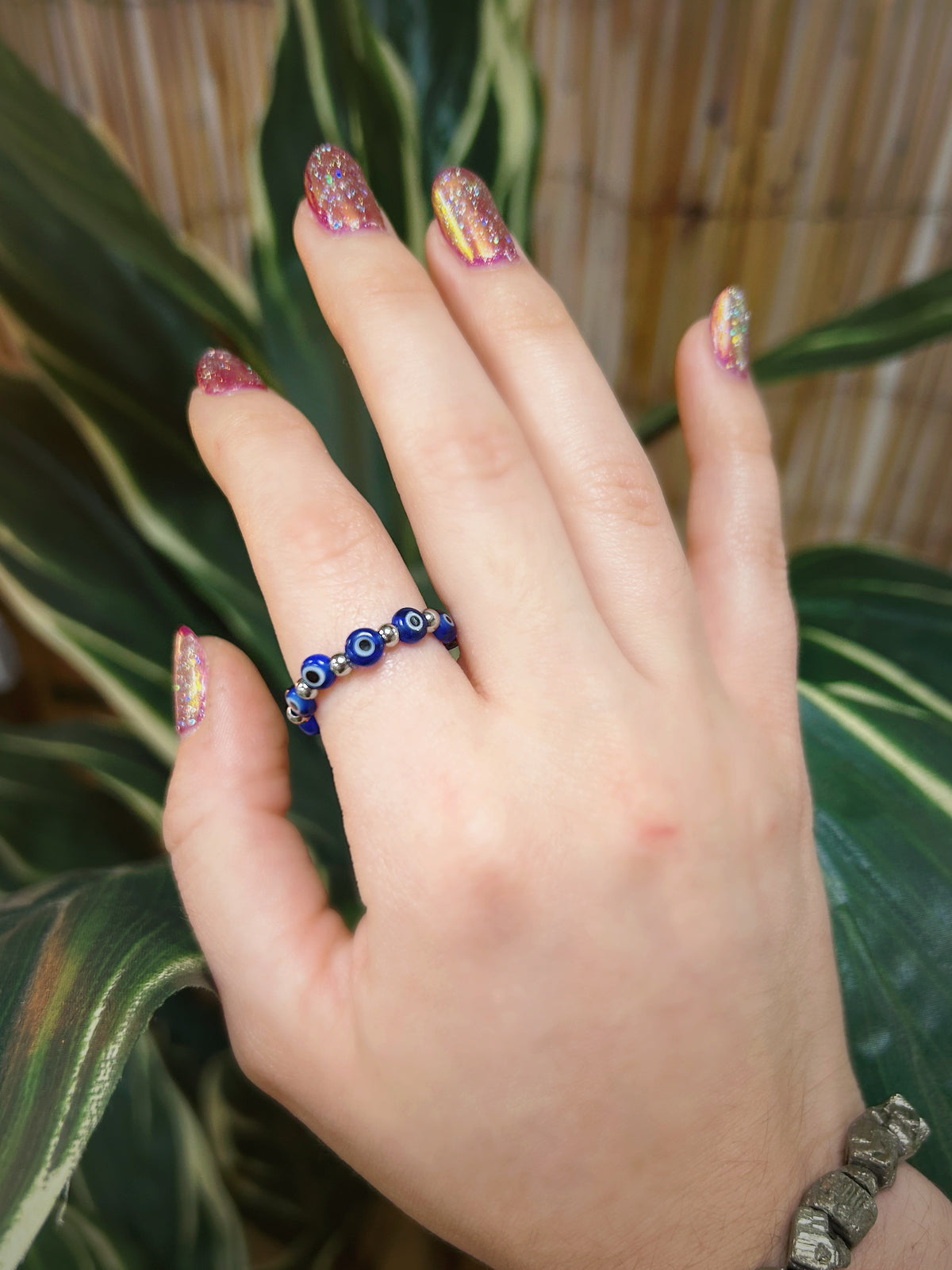 Evil Eye with Stainless Steel Beads Ring