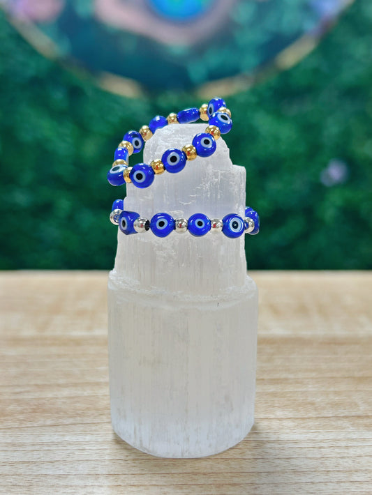 Evil Eye with Stainless Steel Beads Ring