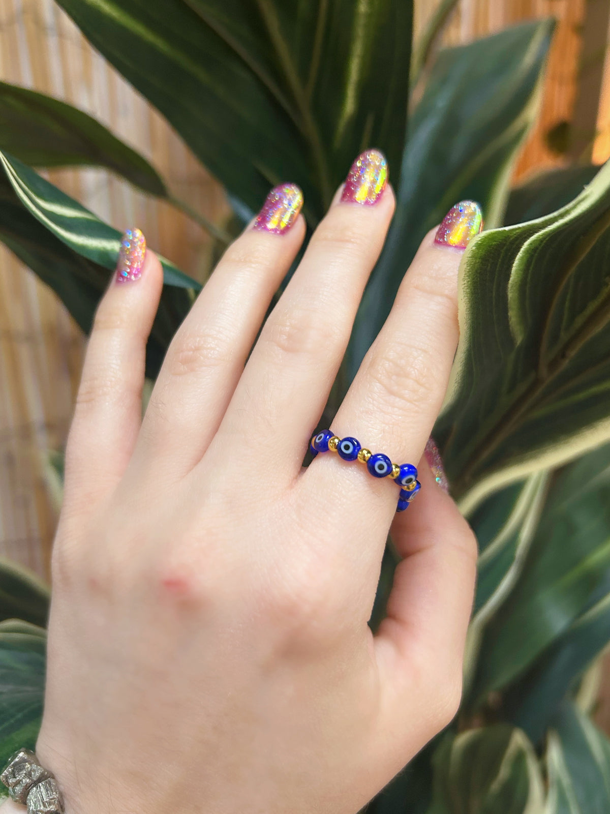 Evil Eye with Stainless Steel Beads Ring