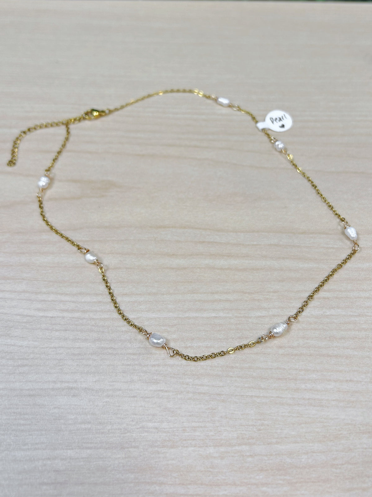 Freshwater Pearl Adjustable Chain Necklace 6mm - Gold Stainless Steel