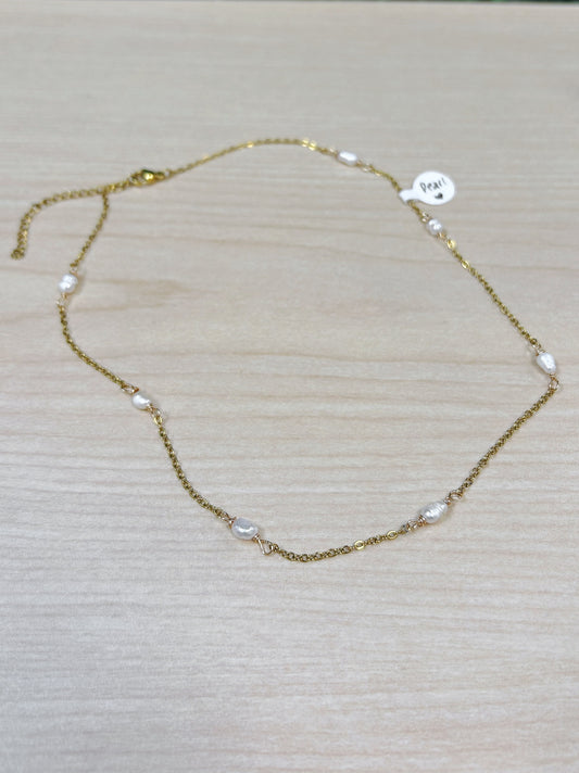 Freshwater Pearl Adjustable Chain Necklace 6mm - Gold Stainless Steel