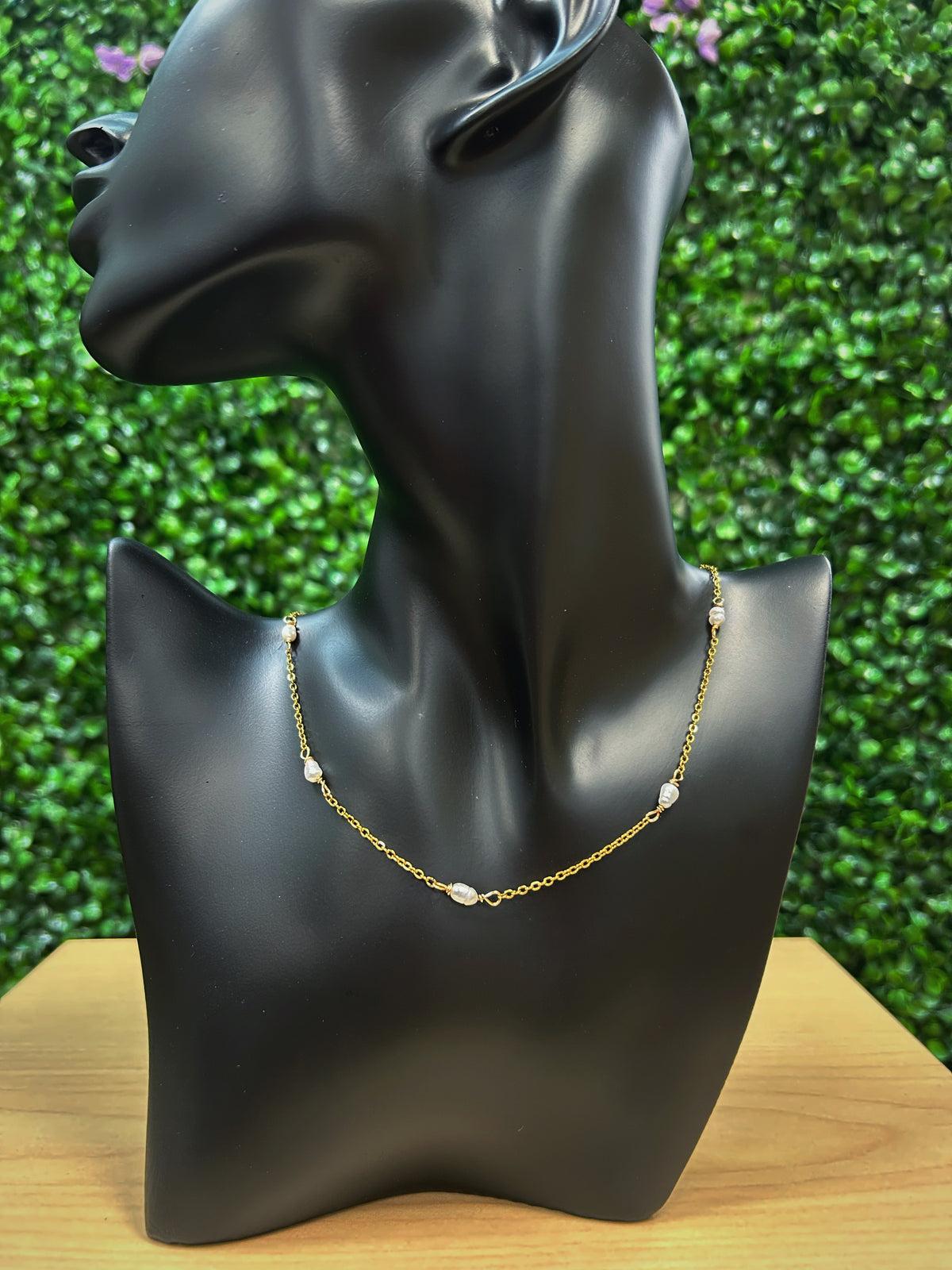 Freshwater Pearl Adjustable Chain Necklace 6mm - Gold Stainless Steel