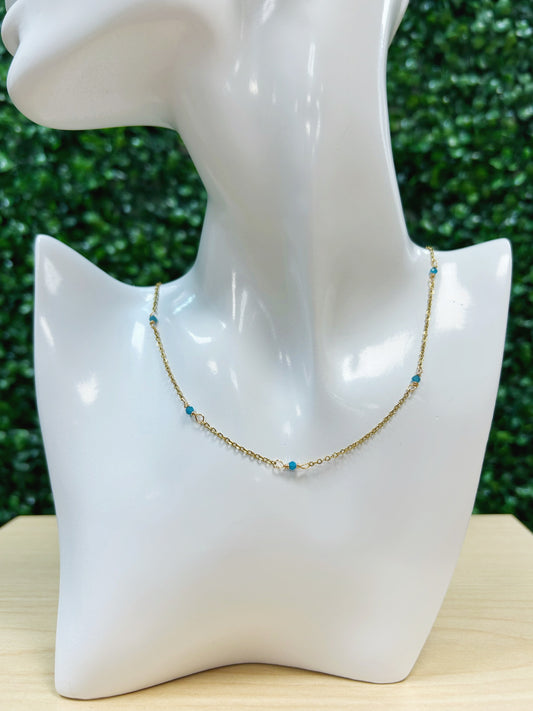 Blue Apatite Adjustable Chain Necklace 2mm - Gold Stainless Steel
