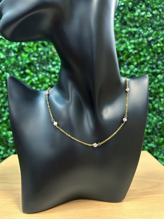 Moonstone Adjustable Chain Necklace 4mm - Gold Stainless Steel