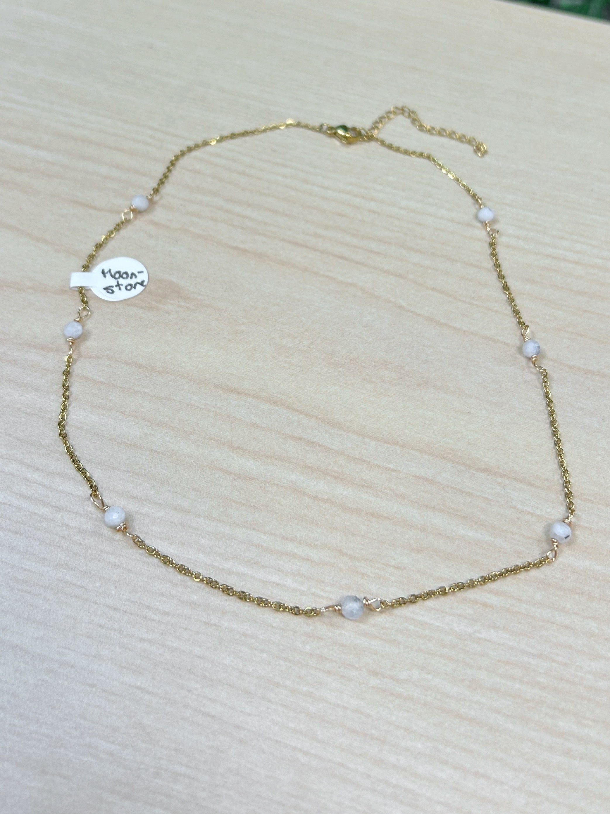 Moonstone Adjustable Chain Necklace 4mm - Gold Stainless Steel