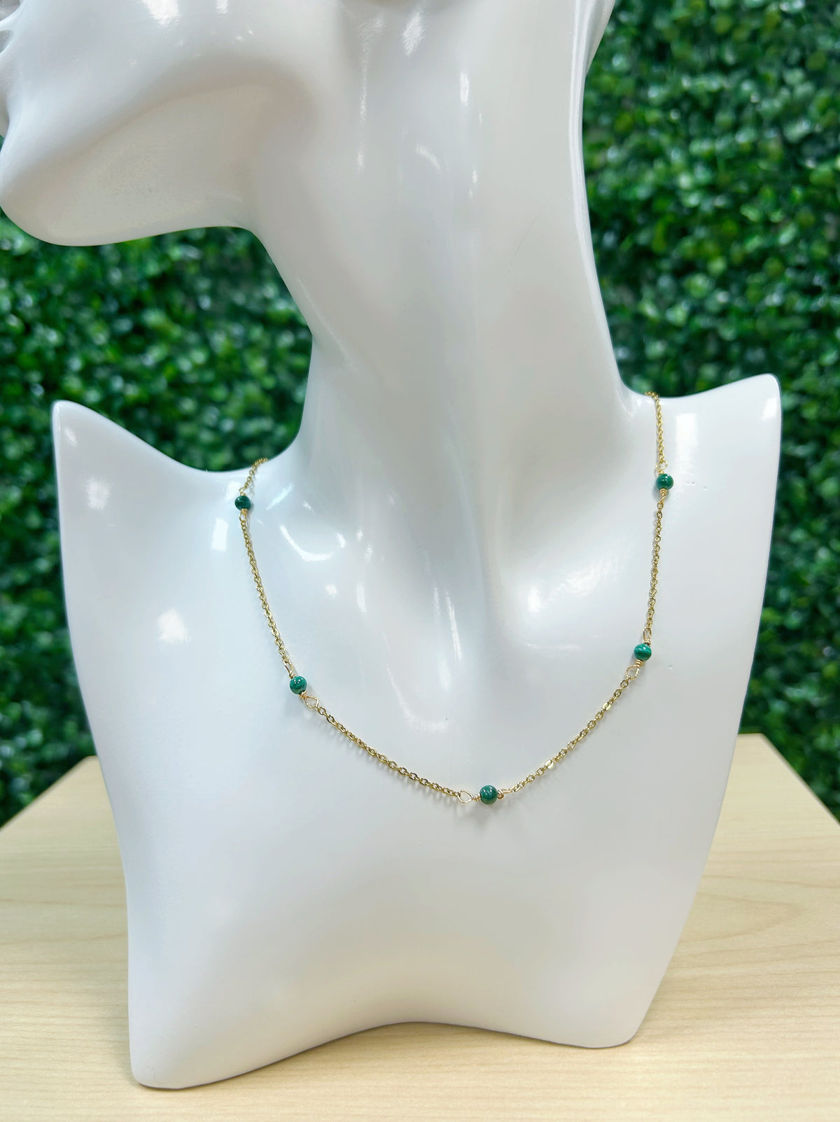 Malachite Adjustable Chain Necklace 3mm - Gold Stainless Steel
