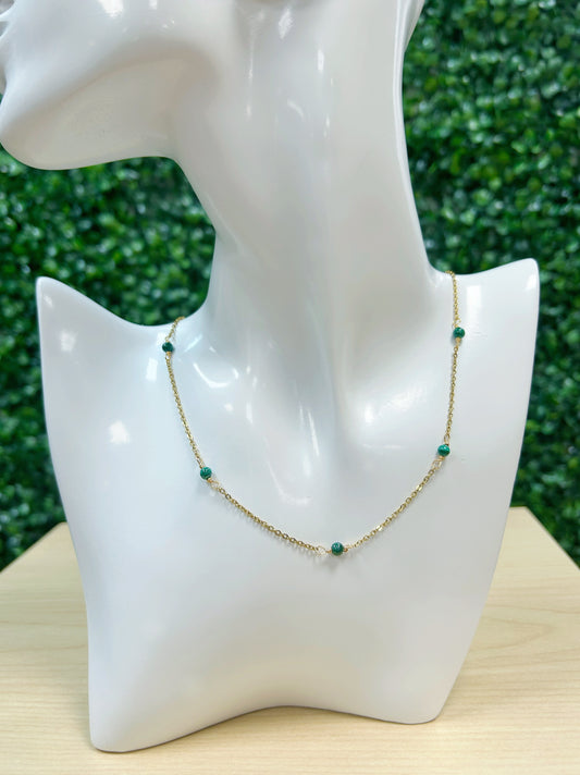 Malachite Adjustable Chain Necklace 3mm - Gold Stainless Steel