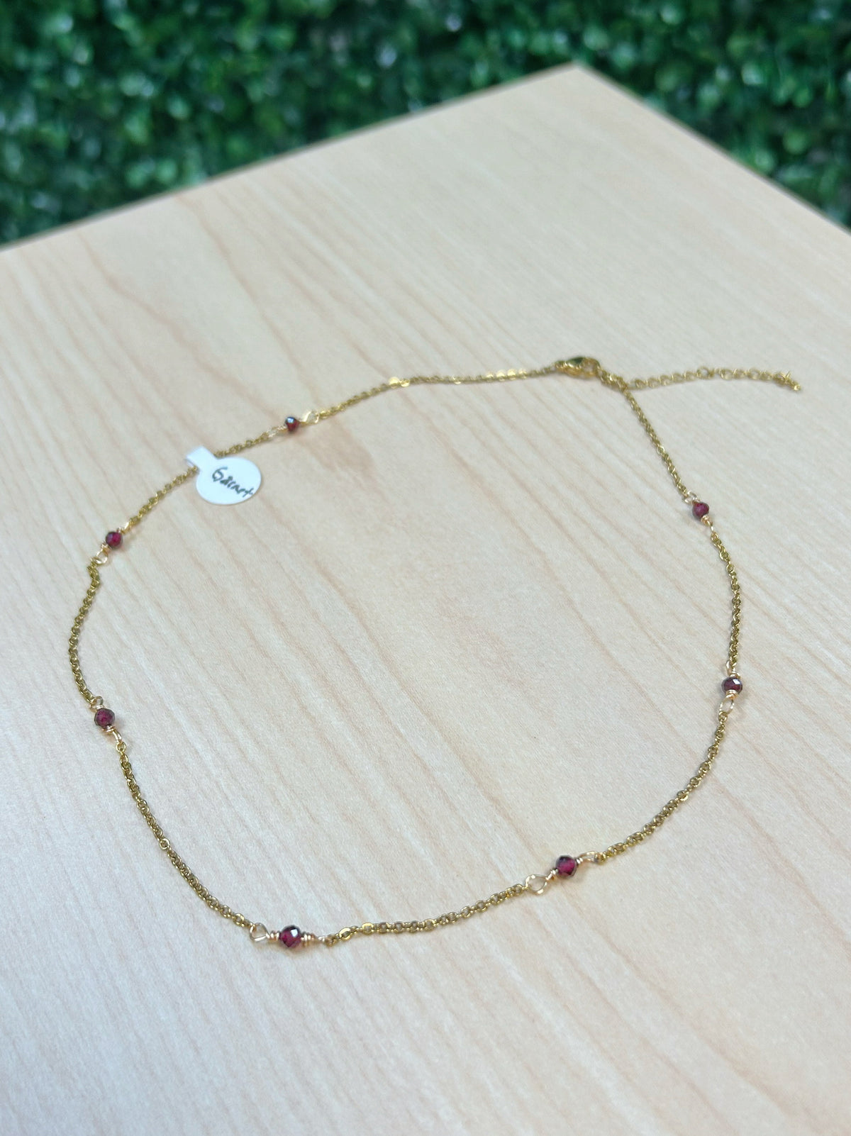 Red Garnet Adjustable Chain Necklace 3mm - Gold Stainless Steel