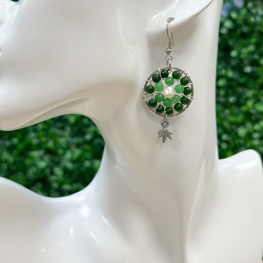 Jade & Green Aventurine Dream Catcher Silver Earrings