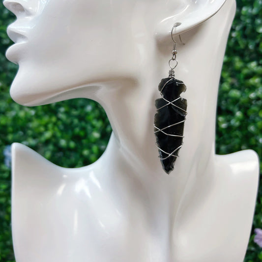 Obsidian Arrowheads Stainless Steel Earrings