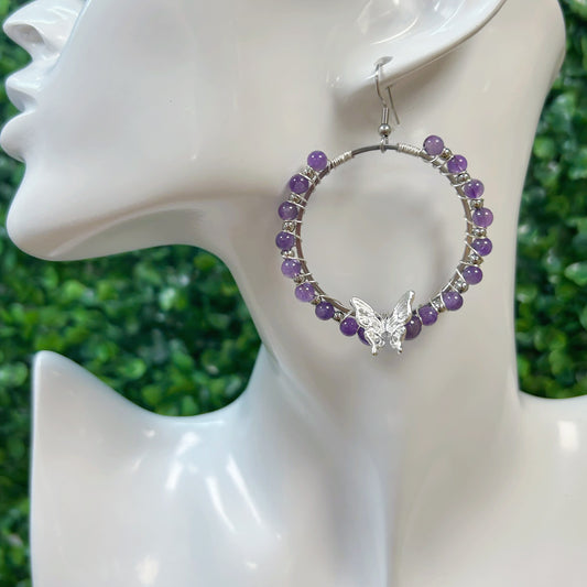 Crystal Butterfly Hoop Earrings 40mm