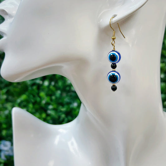 Evil Eye & Onyx Gold Earrings