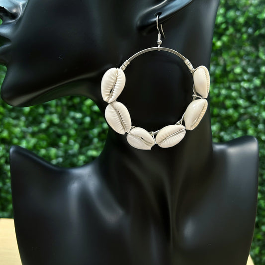 Cowrie Shell Hoop Silver Earrings 50.8mm