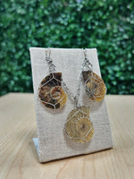 Load image into Gallery viewer, Ammonite Fossil Earrings and Necklace Set
