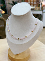 Load image into Gallery viewer, Rose Quartz with Hearts Adjustable Beaded Necklace 4mm
