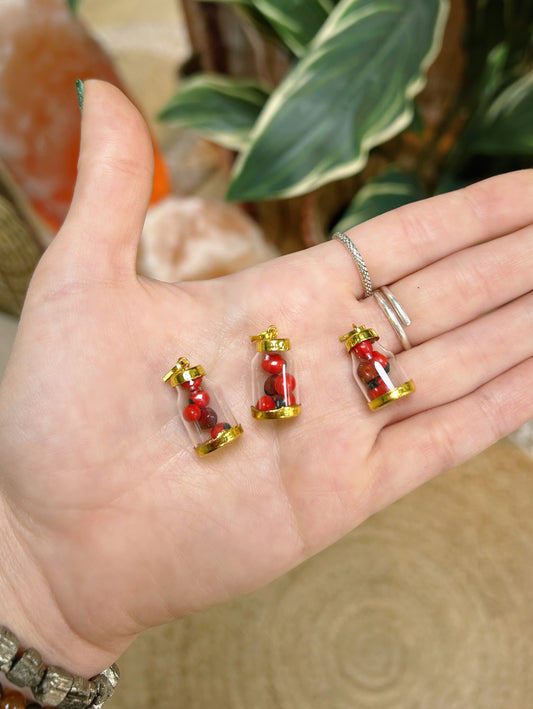Mini Huayruro Glass Bottle Pendant (5 seeds)