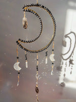 Load image into Gallery viewer, 20&#39;&#39; Moon Sun Catcher with Lava Rock, Obsidian, Smoky Quartz, Onyx, Shungite and Selenite
