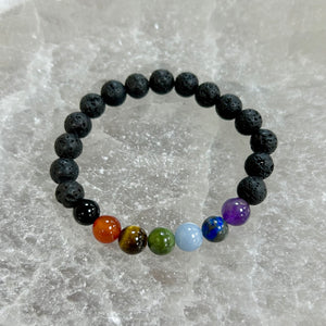 7 Chakra and Lava Rock Bracelet 8mm