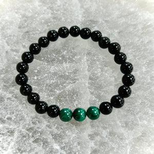 Obsidian and Authentic Malachite Trio Bracelet 8mm