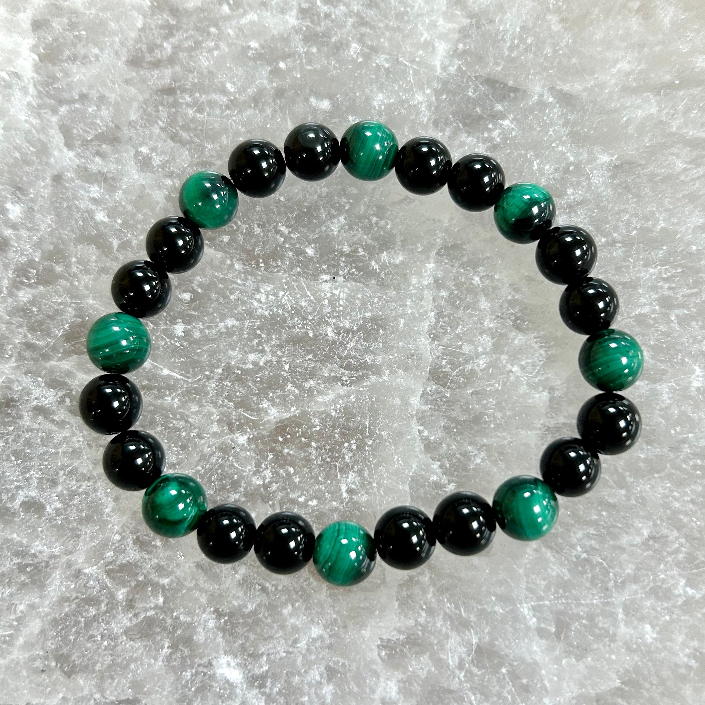 Authentic Malachite and Obsidian Bracelet 8mm