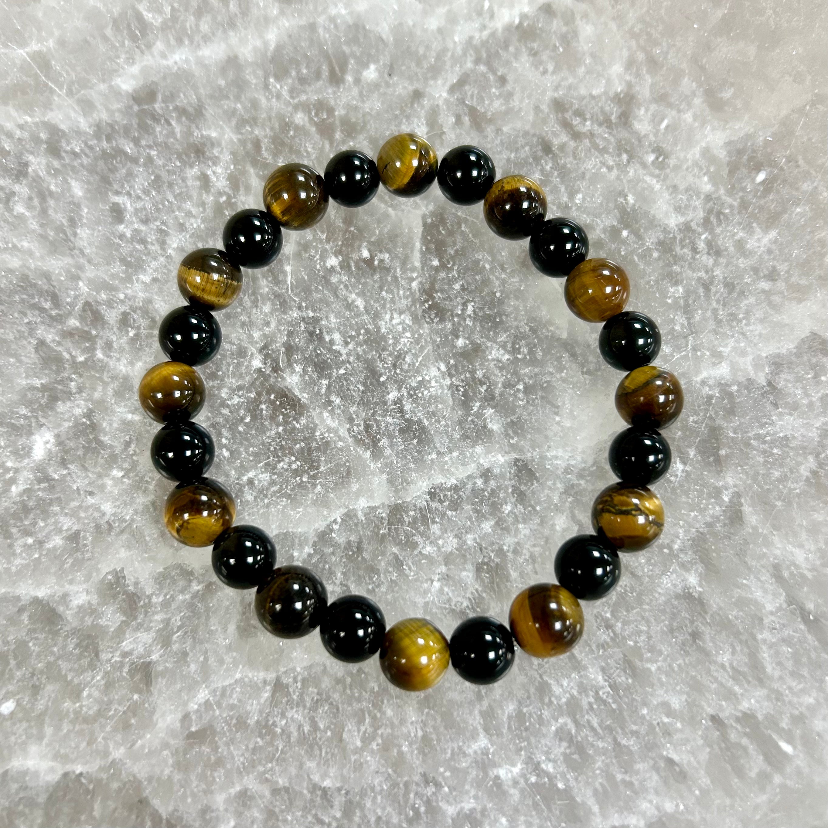 Tiger Eye and Obsidian Bracelet 8mm