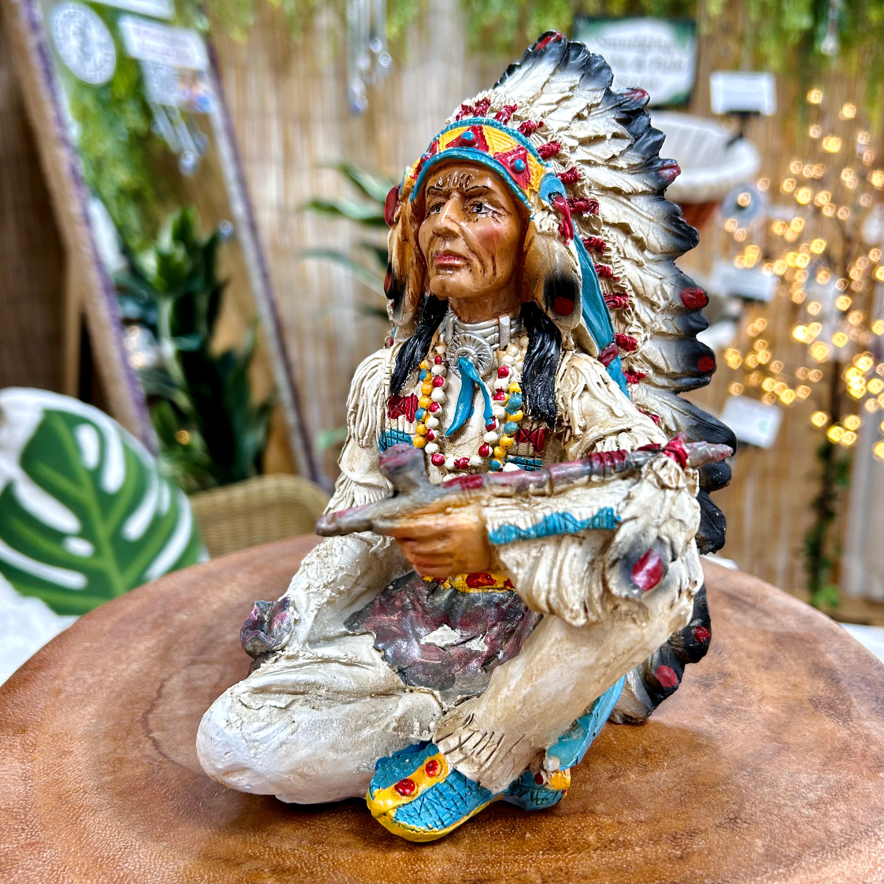 Native American with Peace Pipe and Medicine Bag 7''