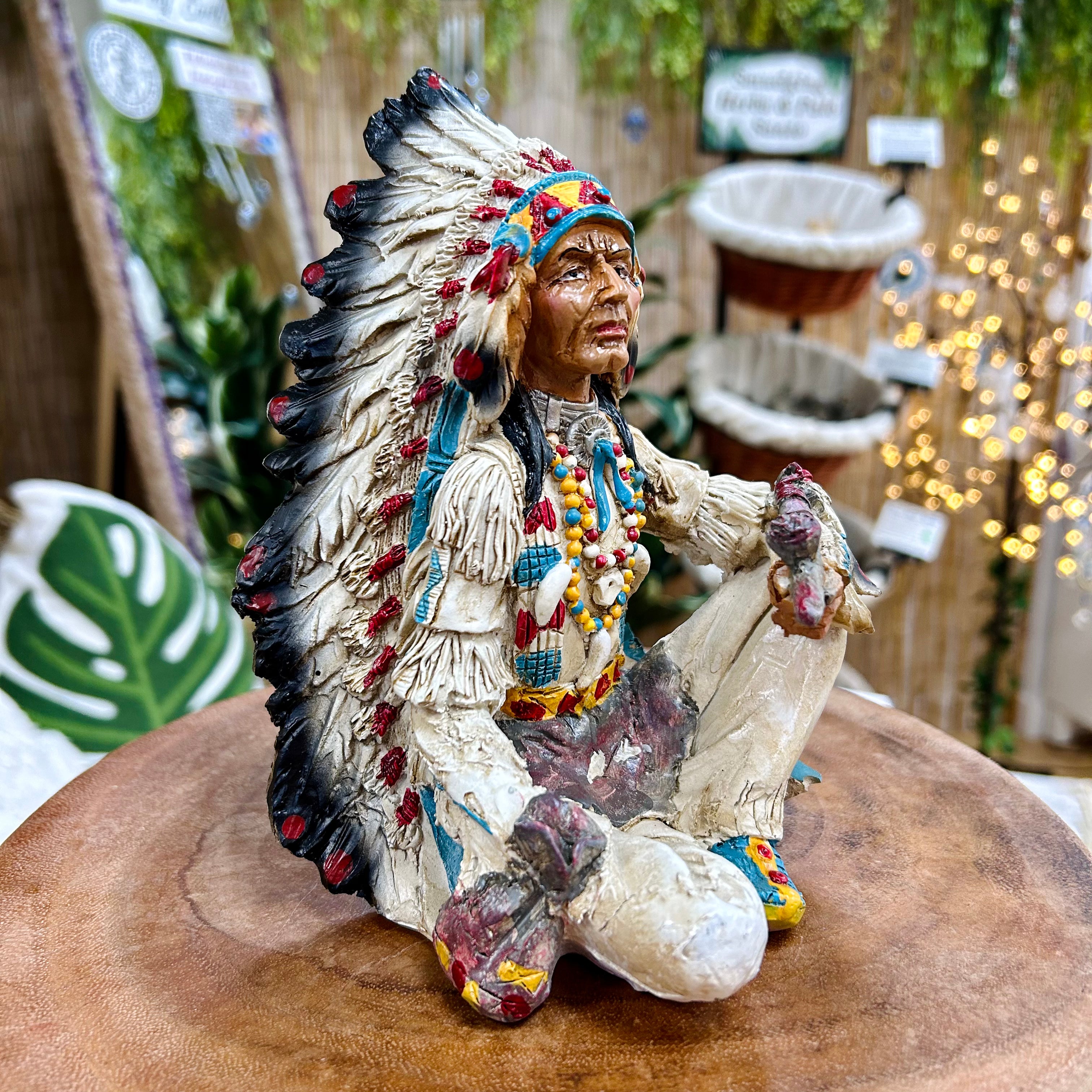 Native American with Peace Pipe and Medicine Bag 7''