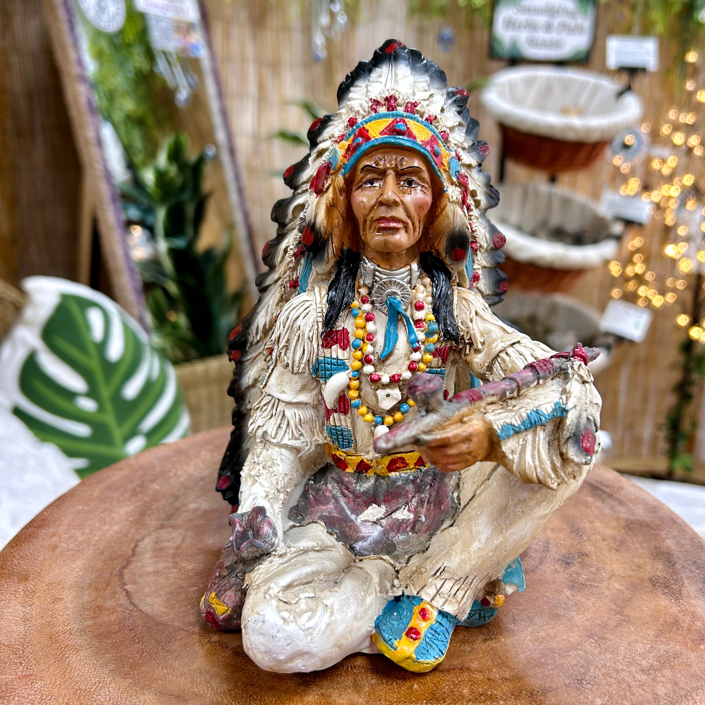 Native American with Peace Pipe and Medicine Bag 7''