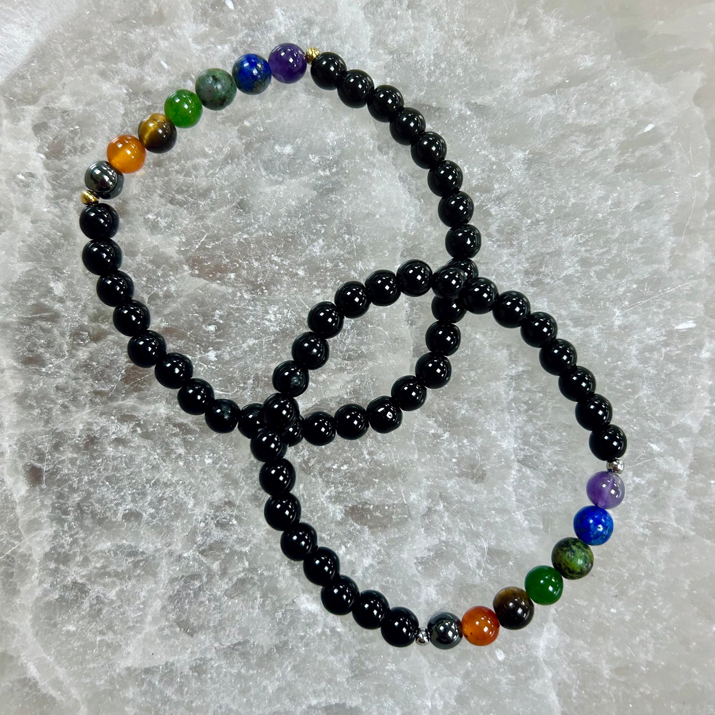 7 Chakra Bracelet with Black Tourmaline 6mm