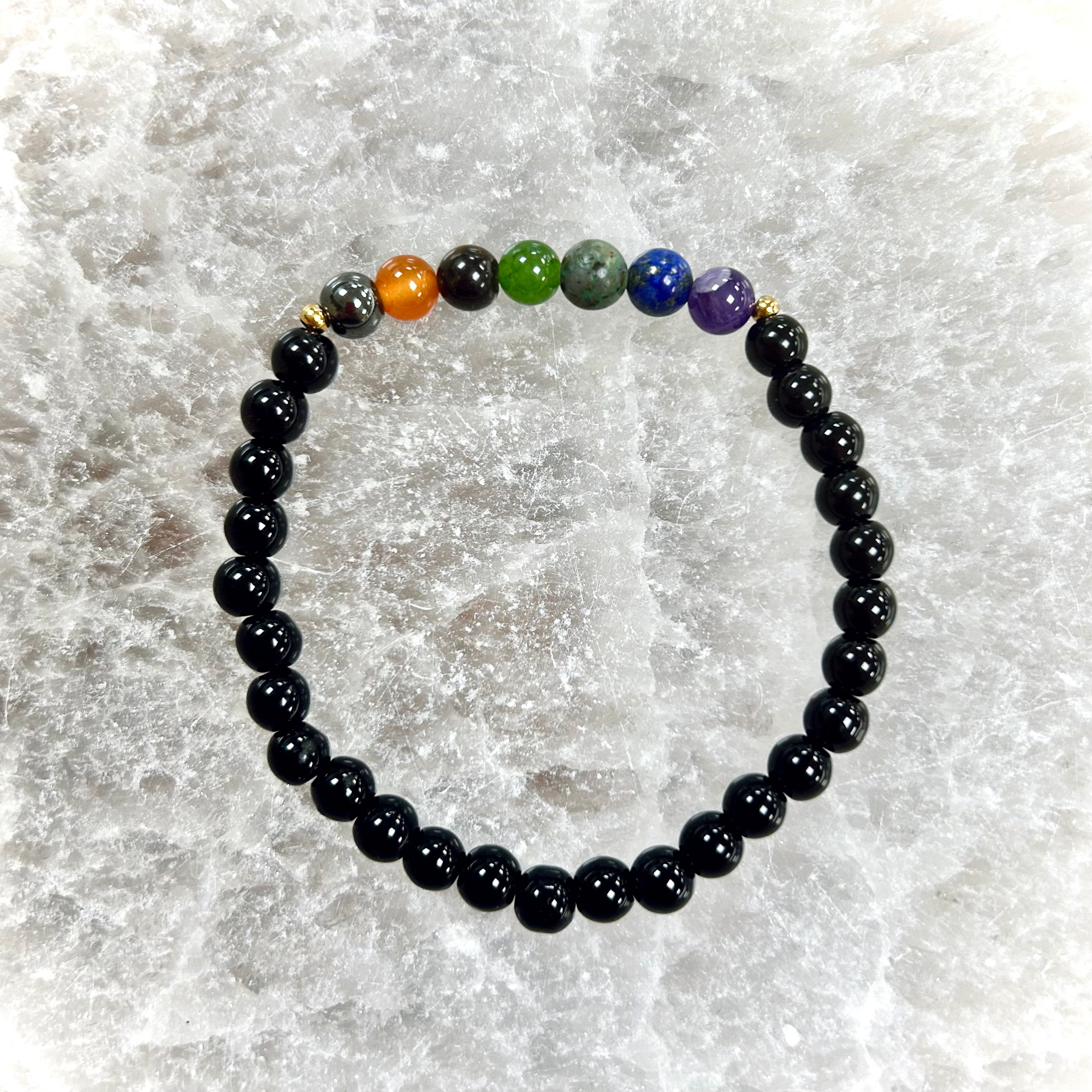 7 Chakra Bracelet with Onyx 6mm