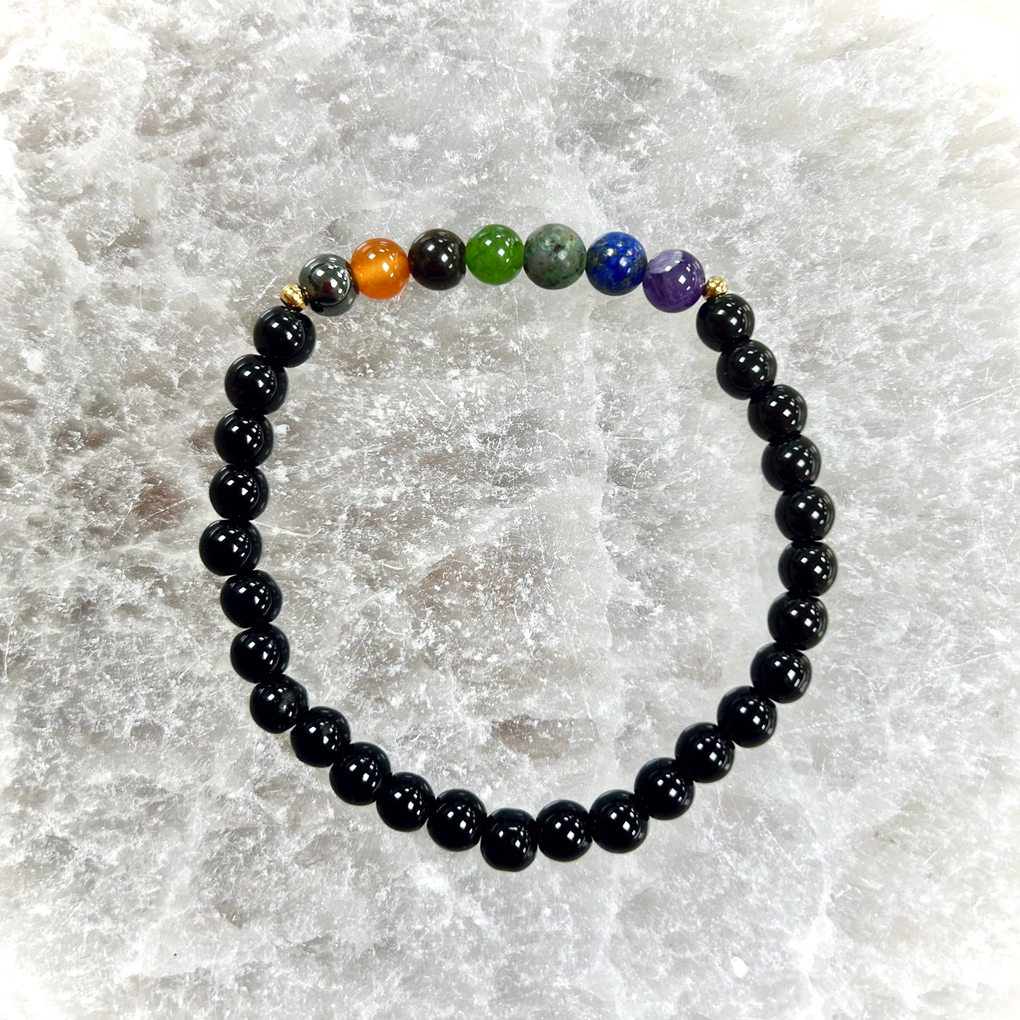 7 Chakra Bracelet with Black Tourmaline 6mm