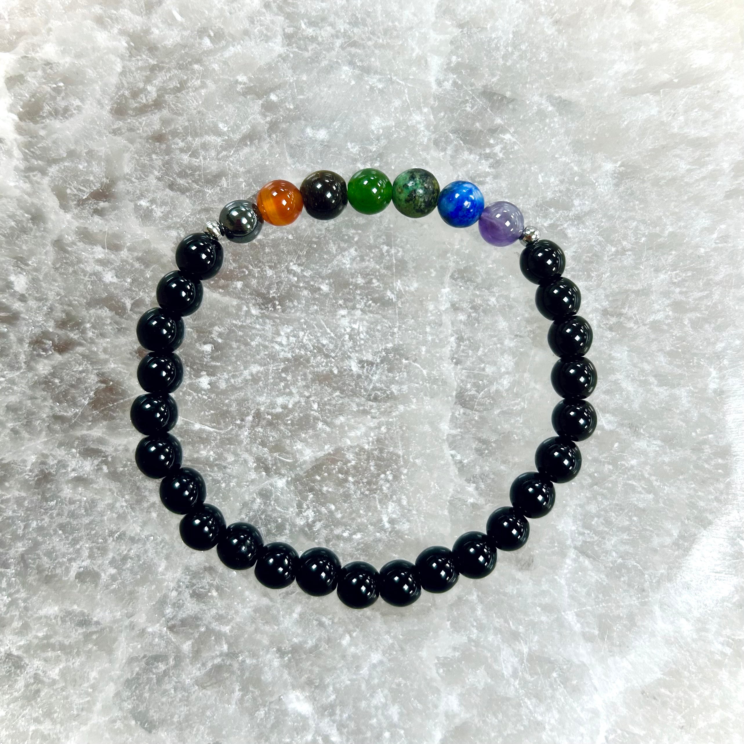 7 Chakra Bracelet with Onyx 6mm