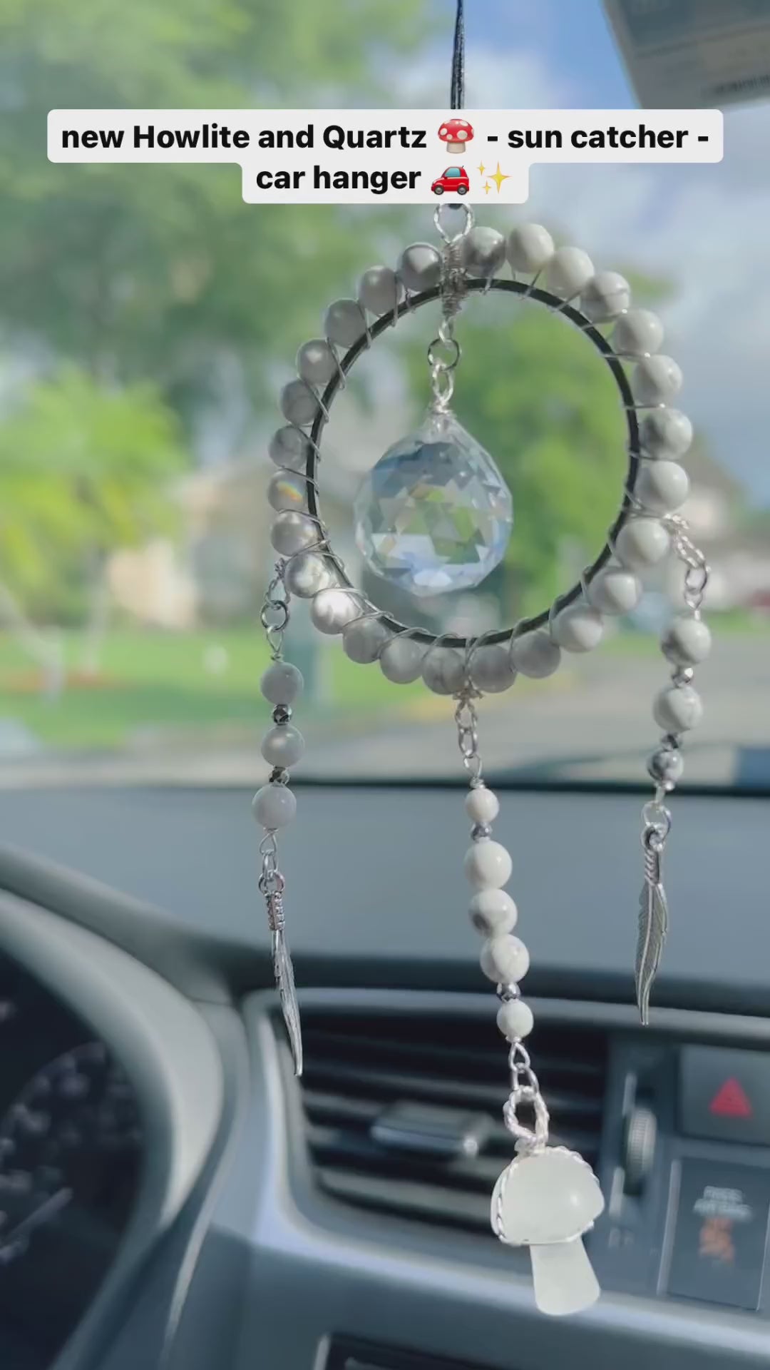 Howlite and Clear Quartz Dream Catcher Style - Car Hanger