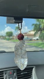Load and play video in Gallery viewer, Clear Quartz Point and Rudraksha Seed - Car Hanger
