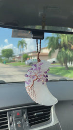 Load and play video in Gallery viewer, Amethyst Tree of Life - Selenite Moon Car Hanger
