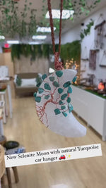 Load and play video in Gallery viewer, Turquoise Tree of Life - Selenite Moon Car Hanger
